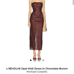 Michael Costello Striped Midi Dress in Rich Brown - WORN ONCE